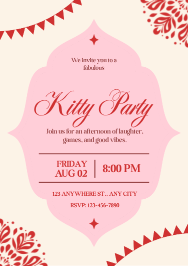 Elegant Pink and Red Kitty Party Invitation