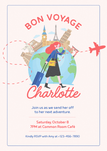 Playful Illustrated Bon Voyage Farewell Party Invitation