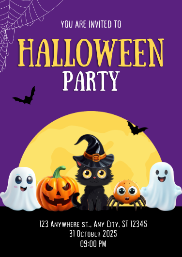 Playful Purple Halloween Party Invitation Template