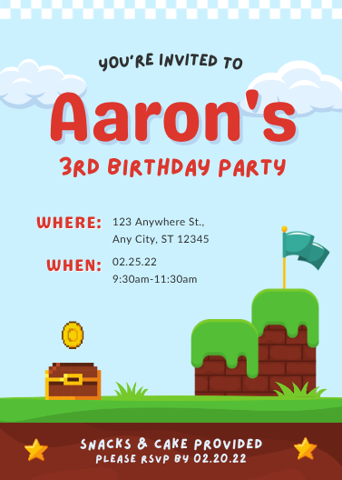 Retro Video Game Birthday Party Invitation Template