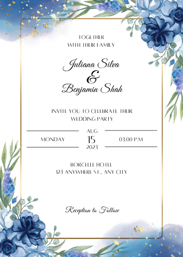 Navy Blue Watercolor Floral Wedding Invitation