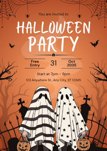 Orange and Black Spooky Halloween Party Invitation