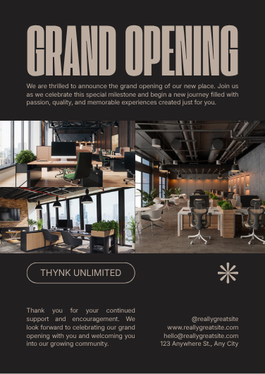 Brown and Black Modern Grand Opening Invitation Template