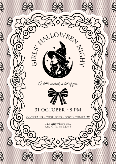 Black and Beige Retro Halloween Girls' Night Invitation