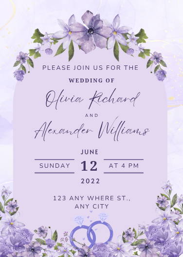 Beautiful Purple Floral Elegant Wedding Invitation