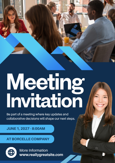 Professional Blue and White Modern Meeting Invitation
