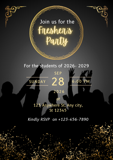 Modern Gold and Black Fresher's Party Invitation Design