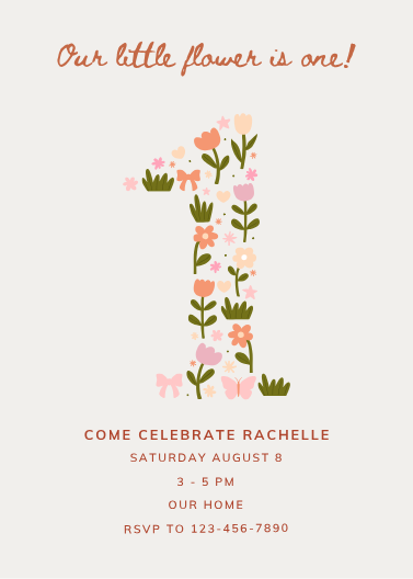 Cute Floral First Birthday Invitation Template