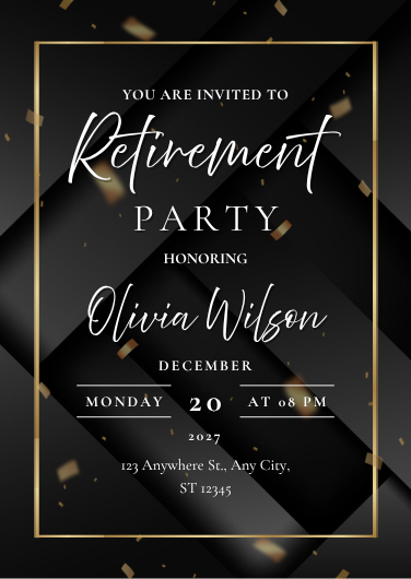 Elegant Black and Gold Retirement Party Invitation