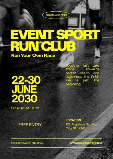 Dynamic Black and Yellow Run Club Invitation Template