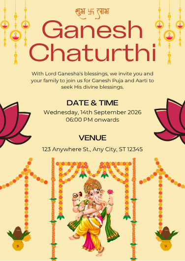 Traditional Red and Gold Ganesh Chaturthi Invitation