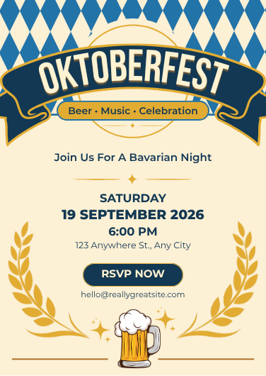 Retro Oktoberfest Celebration Invitation in Blue and Gold