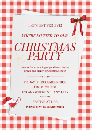 Red and White Festive Christmas Party Invitation Template