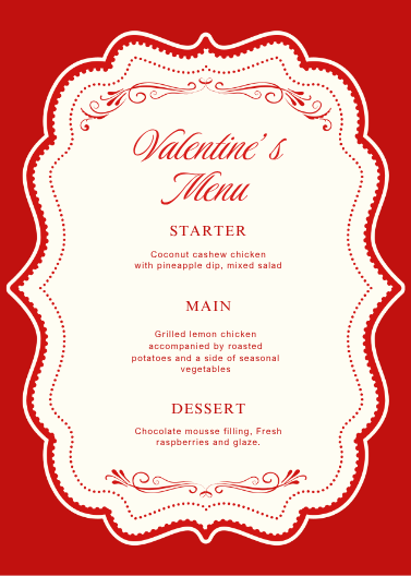 Red and Cream Ornate Valentine's Day Menu Template