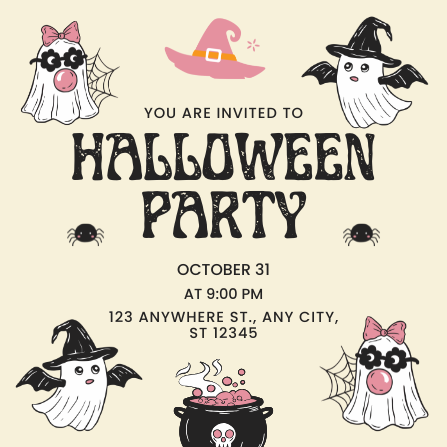 Playful Pink and Black Halloween Party Invitation