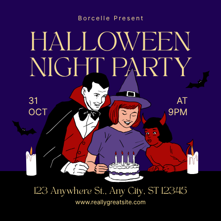 Purple & Red Illustrative Halloween Party Invitation