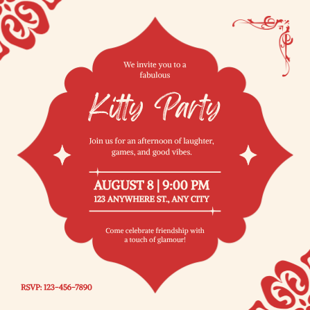 Beige and Red Elegant Kitty Party Invitation