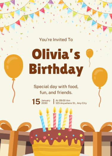 Brown and Yellow Birthday Party Invitation Template