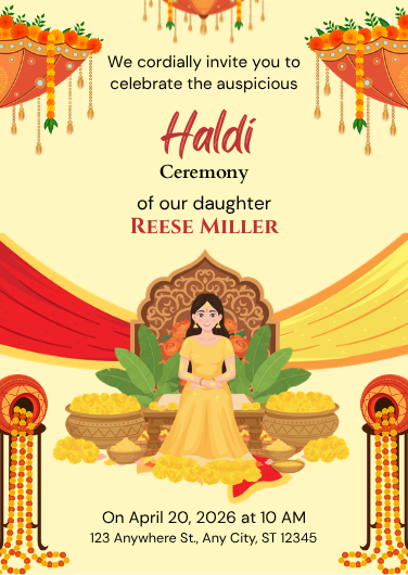 Traditional Yellow and Red Haldi Ceremony Invitation