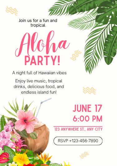 Pink & Green Tropical Aloha Party Invitation Template