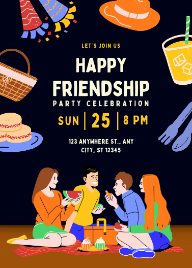 Colorful Friendship Day Picnic Party Invitation Template