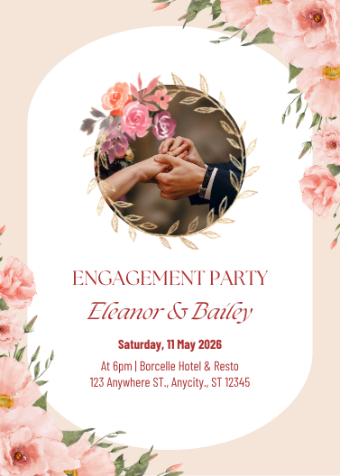 Peach and Red Watercolor Engagement Invitation