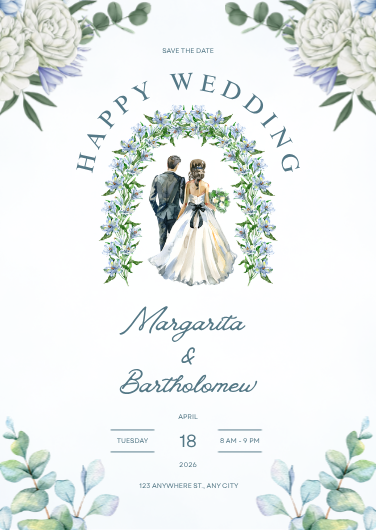 Elegant Green and Blue Watercolor Wedding Invitation