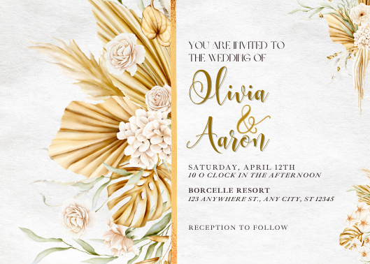 Elegant Gold and Beige Floral Wedding Invitation Design