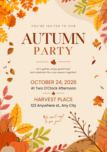 Orange, White and Gold Autumn Party Invitation Design
