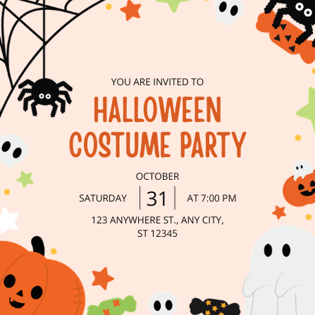 Playful Orange & Black Halloween Costume Party Invitation