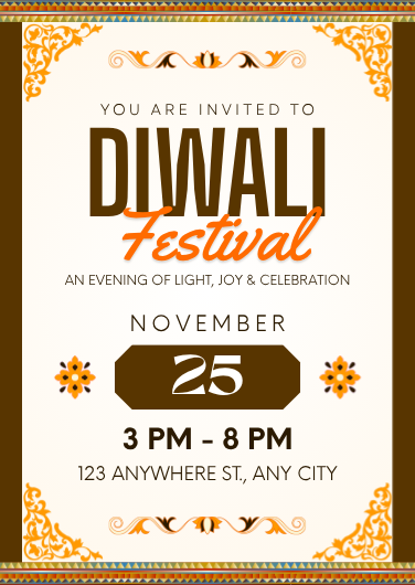 Traditional Brown and Orange Diwali Festival Invitation