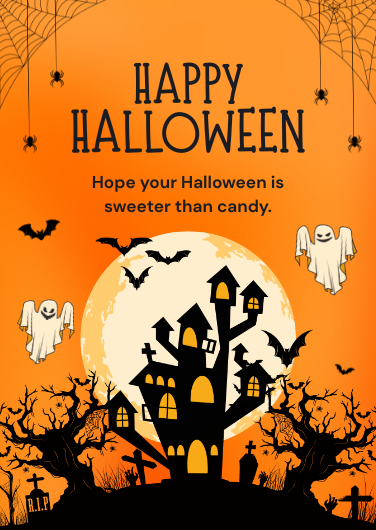 Orange and Black Haunted House Halloween Invitation