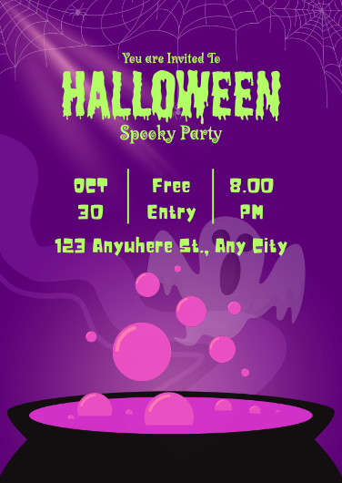 Purple and Green Spooky Halloween Party Invitation Template
