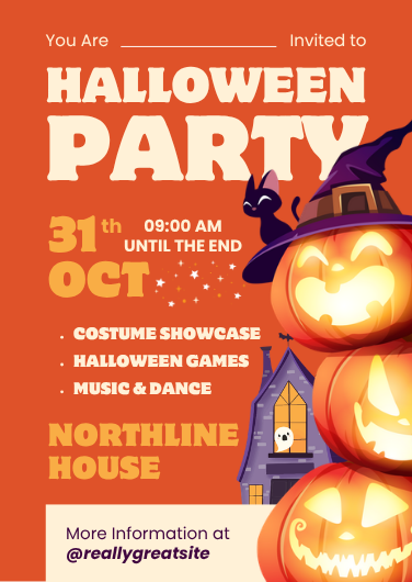 Orange & Purple Illustrated Halloween Party Invitation