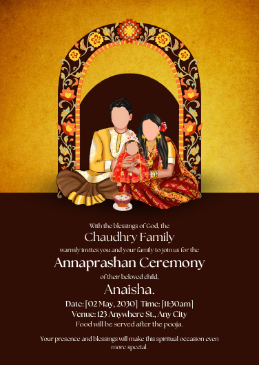 Elegant Gold and Maroon Annaprashan Ceremony Invitation