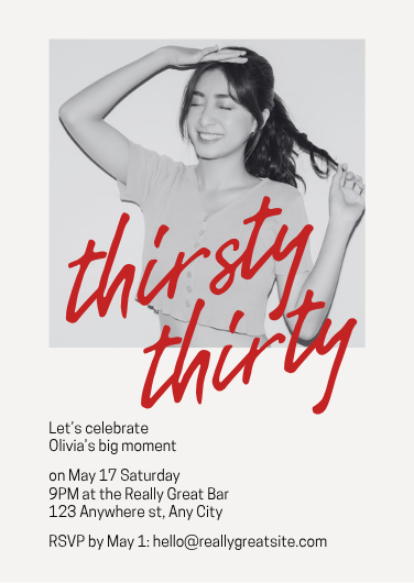 Minimalist Black and White 30th Birthday Invitation