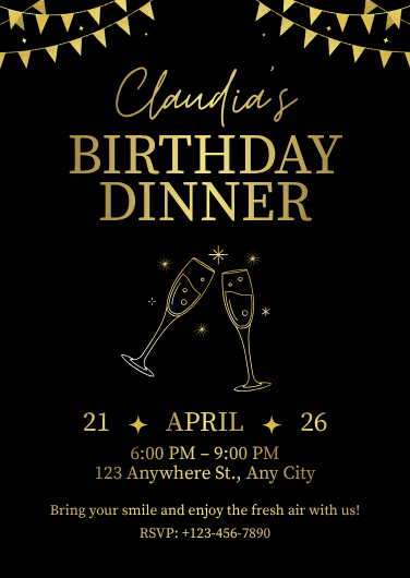 Modern Black and Gold Birthday Dinner Invitation Template