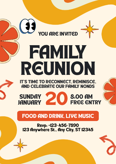 Orange and Yellow Retro Family Reunion Invitation