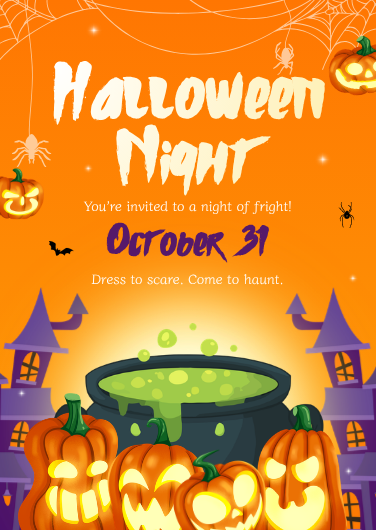 Orange and Purple Spooky Halloween Party Invitation