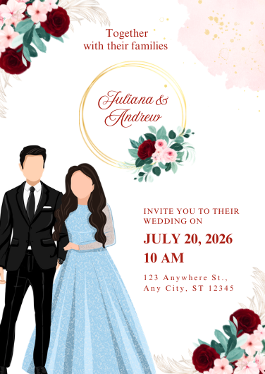 Pink and Red Watercolor Floral Wedding Invitation