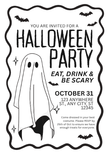 Black and White Typographic Halloween Party Invitation