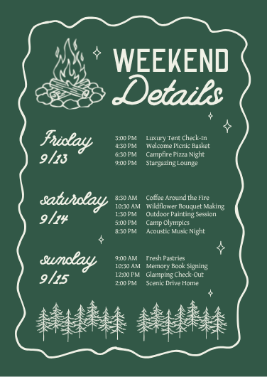 Green Illustrated Bachelorette Weekend Itinerary Template