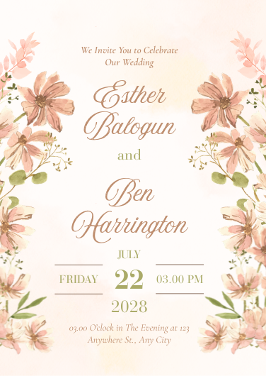 Blush Pink and Soft Gold Romantic Floral Wedding Invitation