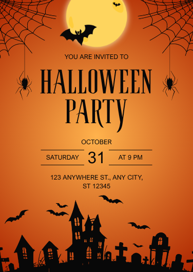 Spooky Orange and Black Halloween Party Invitation Template