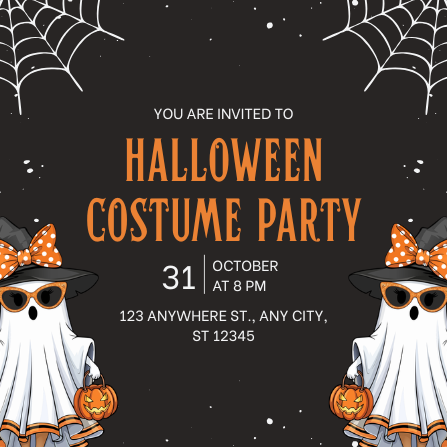 Vintage Ghost Halloween Costume Party Invitation Template