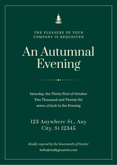 Dark Green Elegant Halloween Dinner Party Invitation