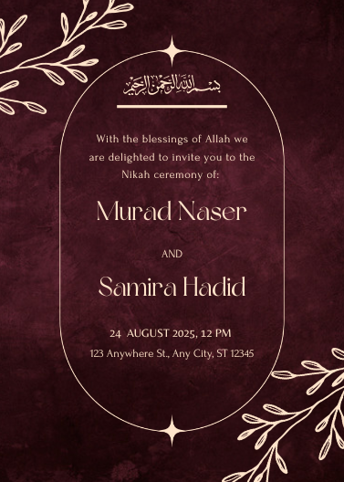 Elegant Maroon Floral Nikah Ceremony Invitation Template