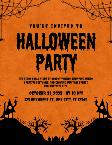 Spooky Orange and Black Halloween Party Invitation