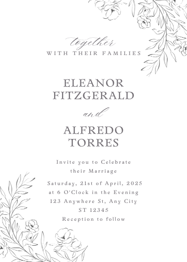 Elegant Black and White Floral Wedding Invitation