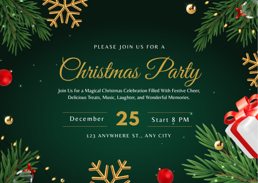 Festive Dark Green Christmas Party Invitation Design